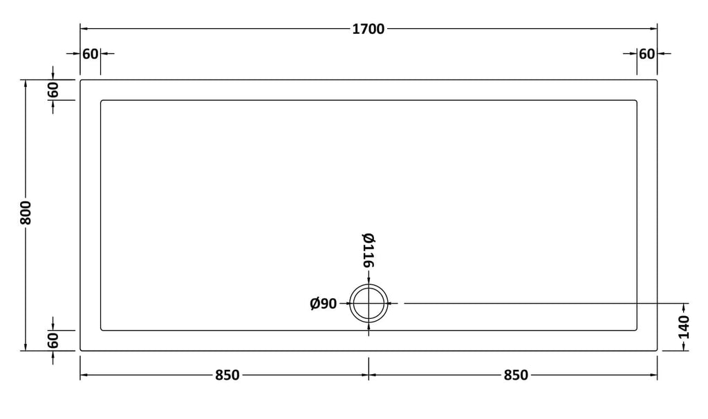 Sleek white bathroom sink with detailed technical drawing showing dimensions and drain hole, ideal for modern bathroom renovations and fittings.