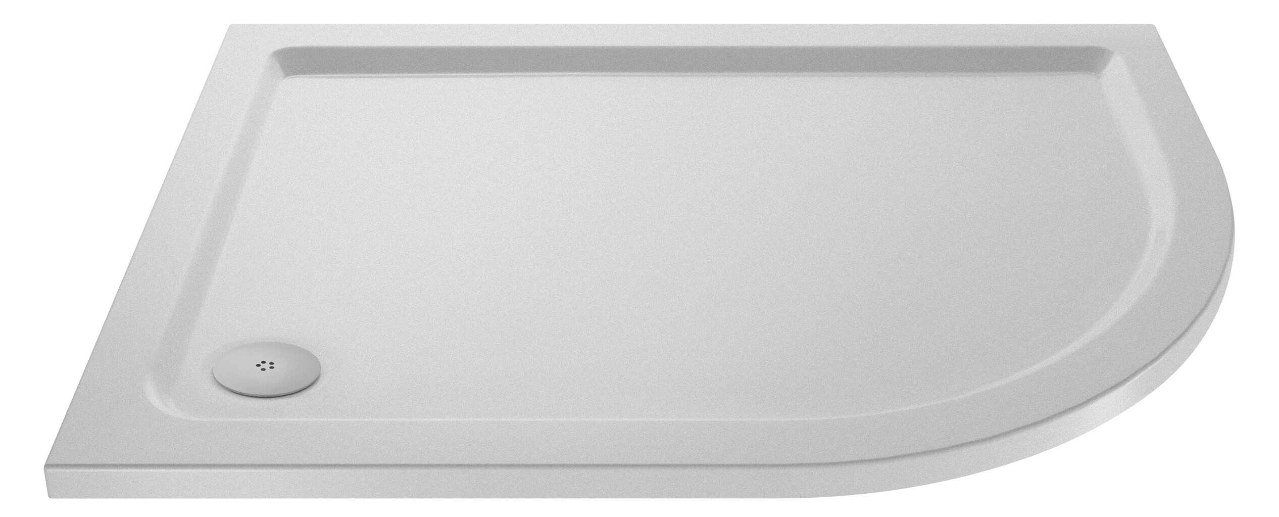 Sleek white shower tray with smooth surface and modern design, ideal for contemporary bathroom installations. Perfect for a stylish, functional wet room or shower enclosure.