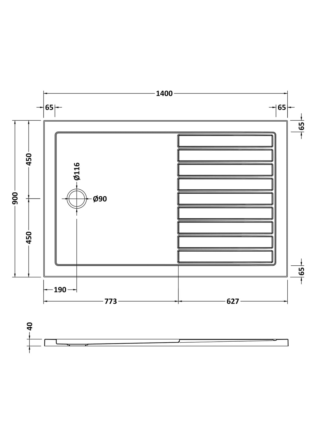High-quality kitchen sink with integrated draining board, dimensions 1400mm x 900mm, stainless steel material, modern design, suitable for contemporary bathrooms and kitchens.