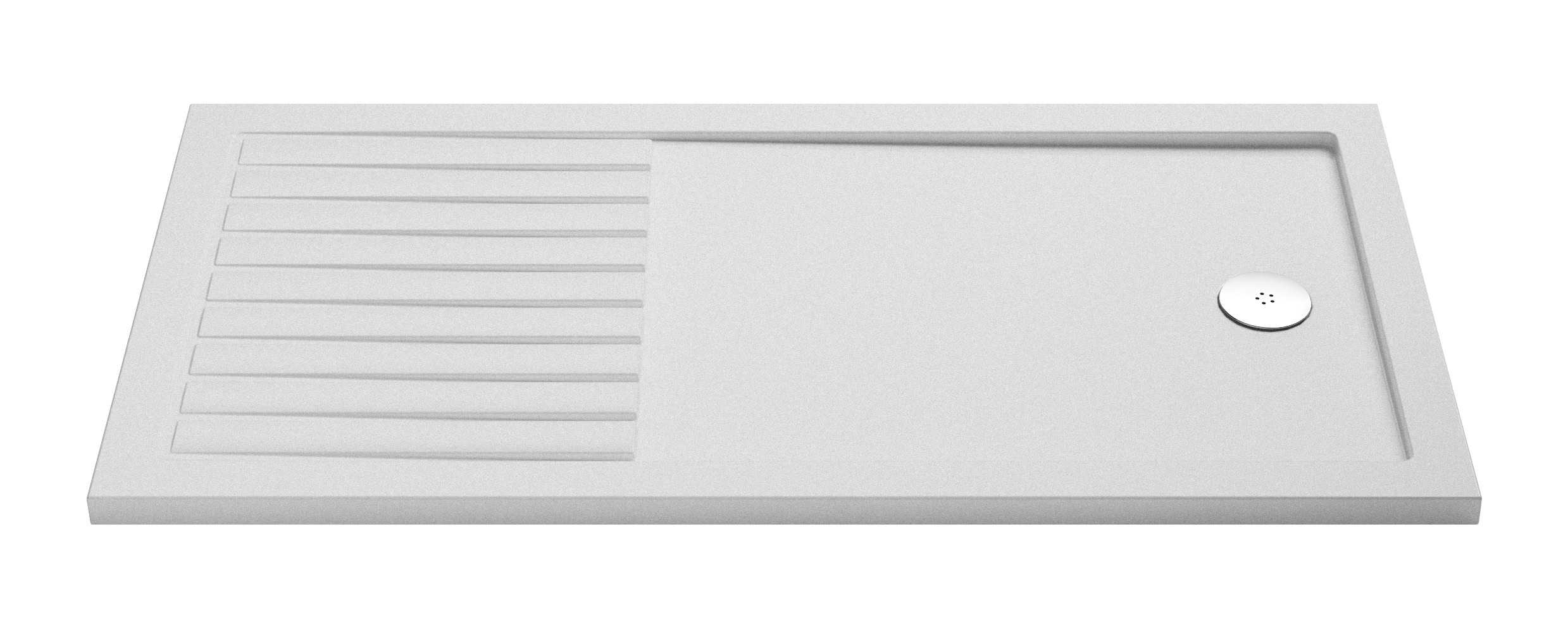 Modern white kitchen sink with integrated draining board and chrome drain cover for durable, stylish kitchenware.