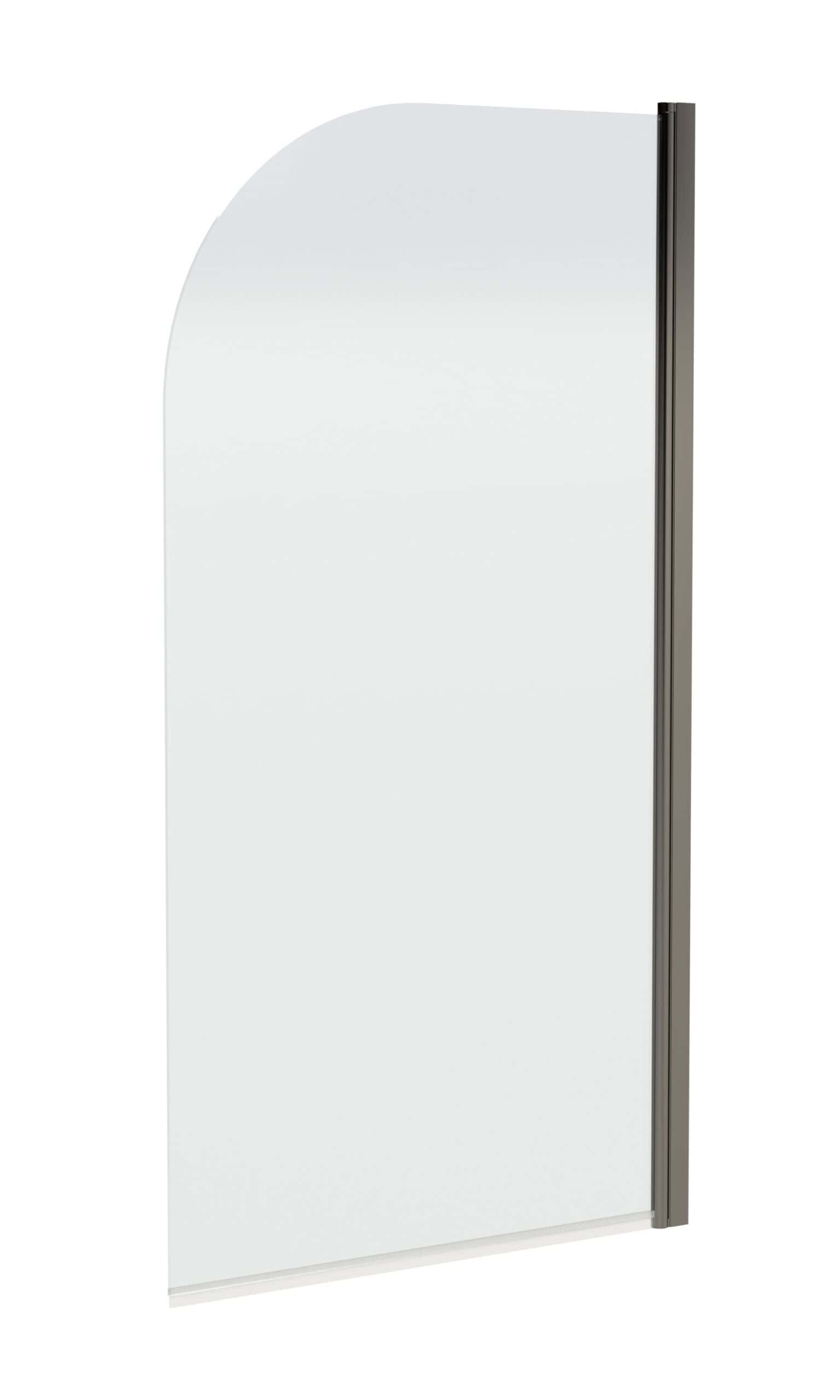 Clear shower screen with black hinge for modern bathroom design, providing a sleek, waterproof barrier for shower enclosures. Ideal for bathroom renovations and enhancing space.