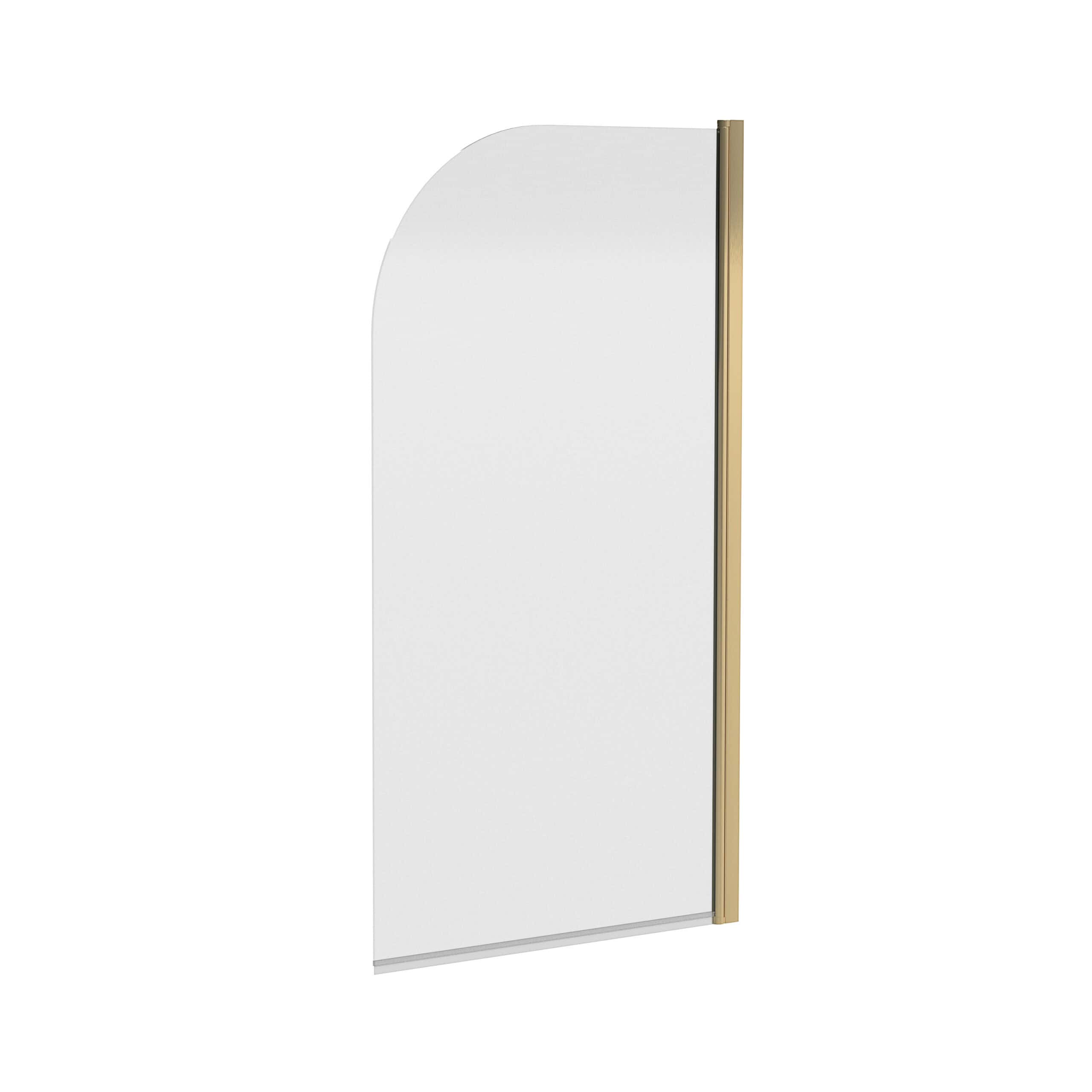 Sleek modern bathroom shower screen with a curved top and brass trim, designed for stylish and functional bathroom upgrades. Perfect for contemporary bathroom aesthetics and enhancing shower enclosure appeal.
