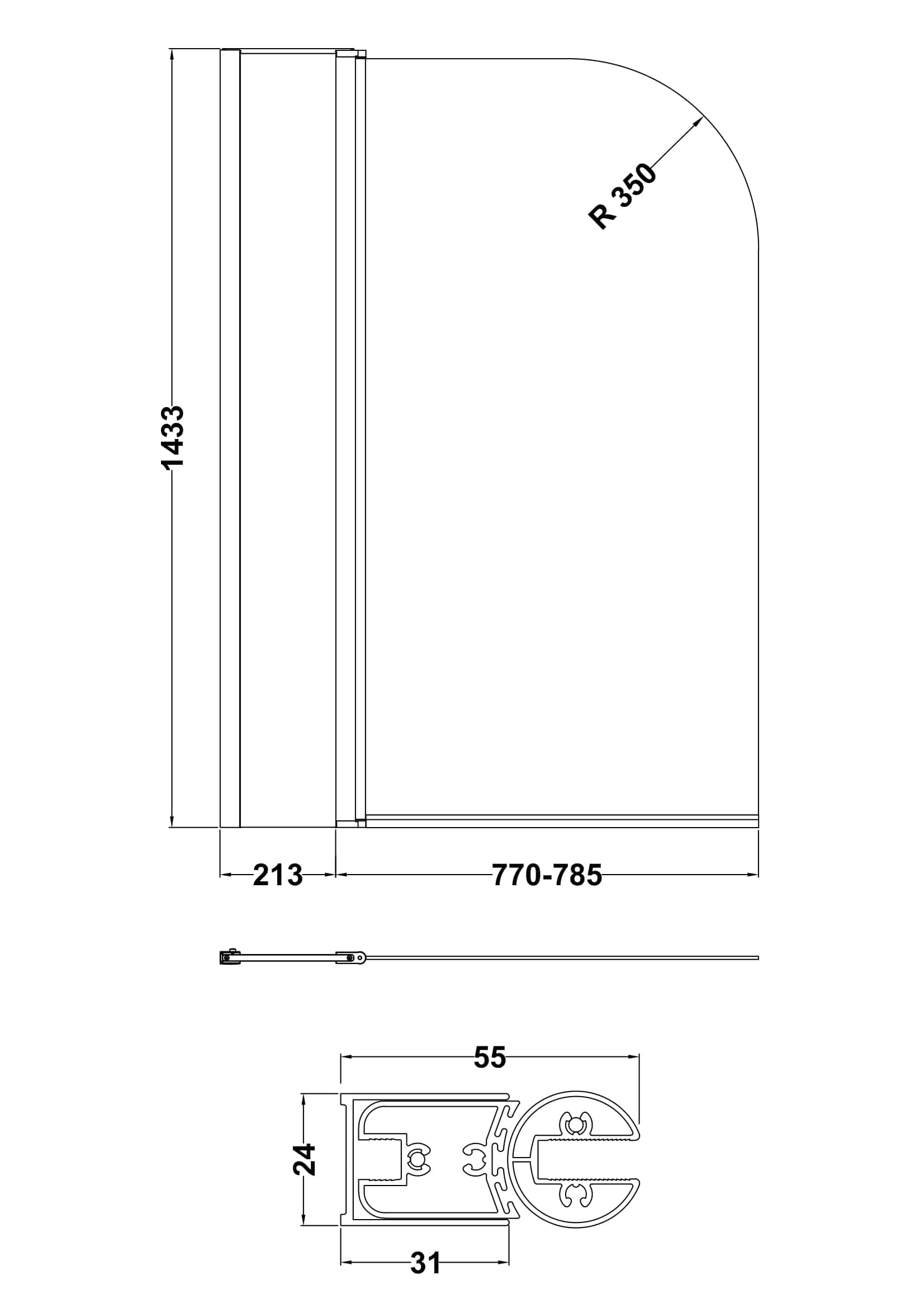 Slim shower enclosure with curved glass design and adjustable width, perfect for modern bathrooms. Features user-friendly features and durable construction, ideal for space-saving bathroom remodels.
