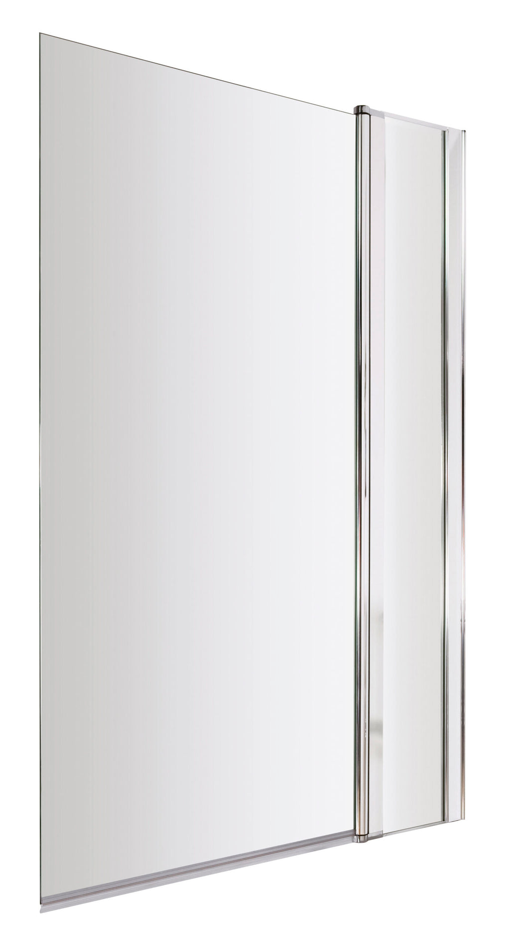 Slimline glass shower screen with chrome accents, designed for modern bathrooms to maximise space and create a sleek, minimalist look. Perfect for contemporary bathroom remodels.