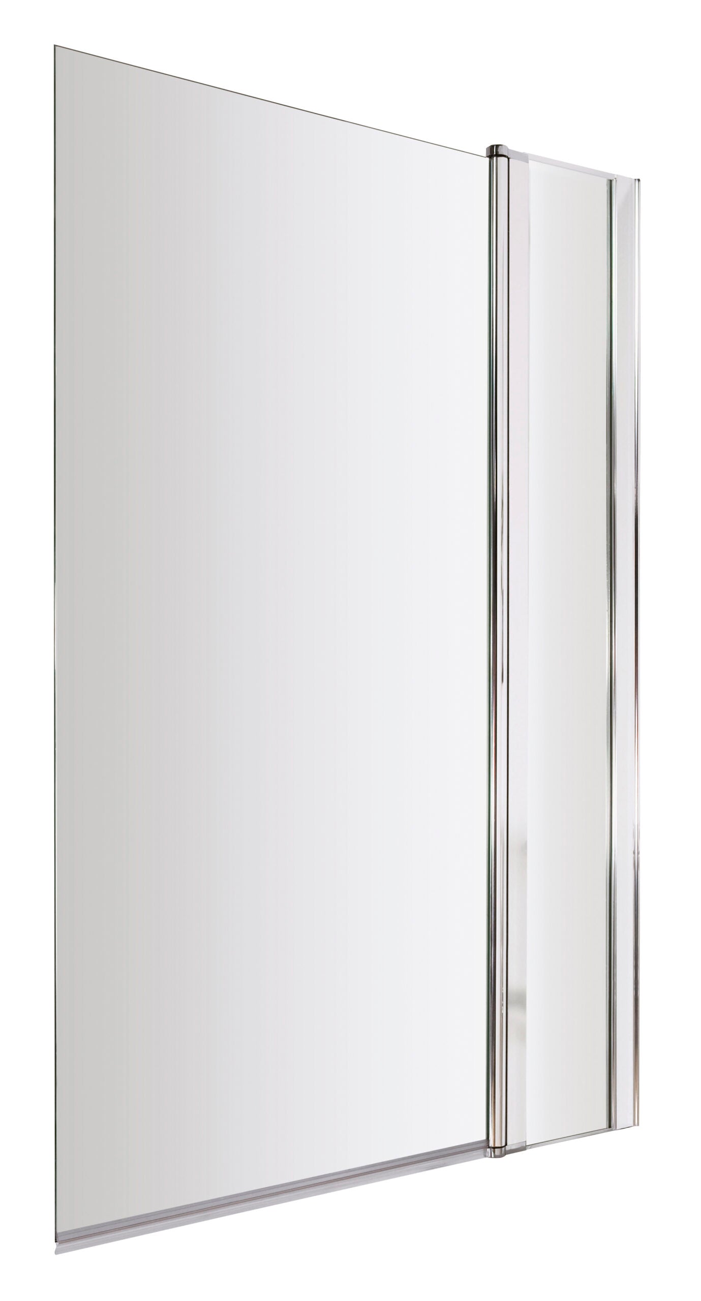 Slimline glass shower screen with chrome accents, designed for modern bathrooms to maximise space and create a sleek, minimalist look. Perfect for contemporary bathroom remodels.