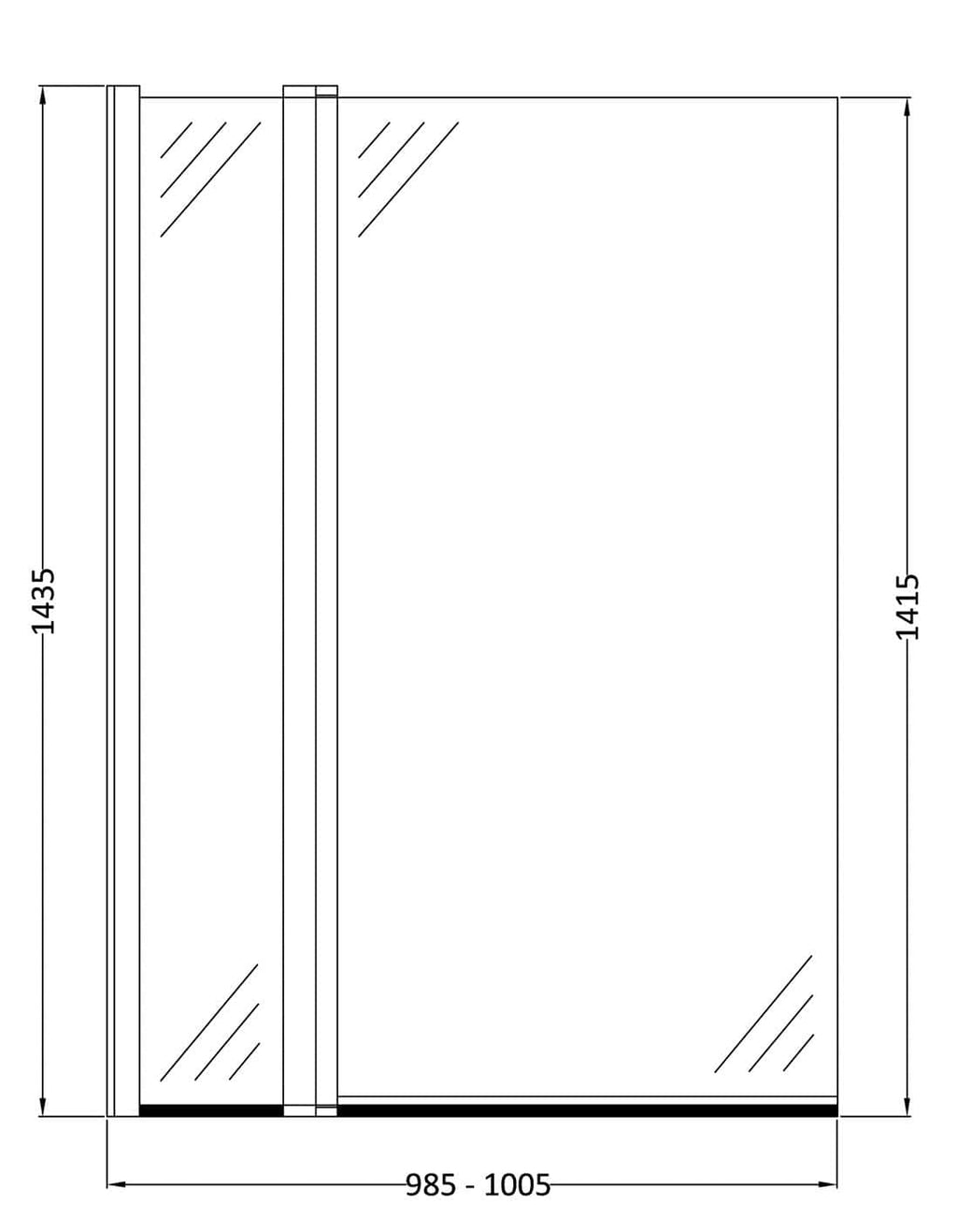 Clear glass shower door with aluminium frame, modern bathroom fixture.