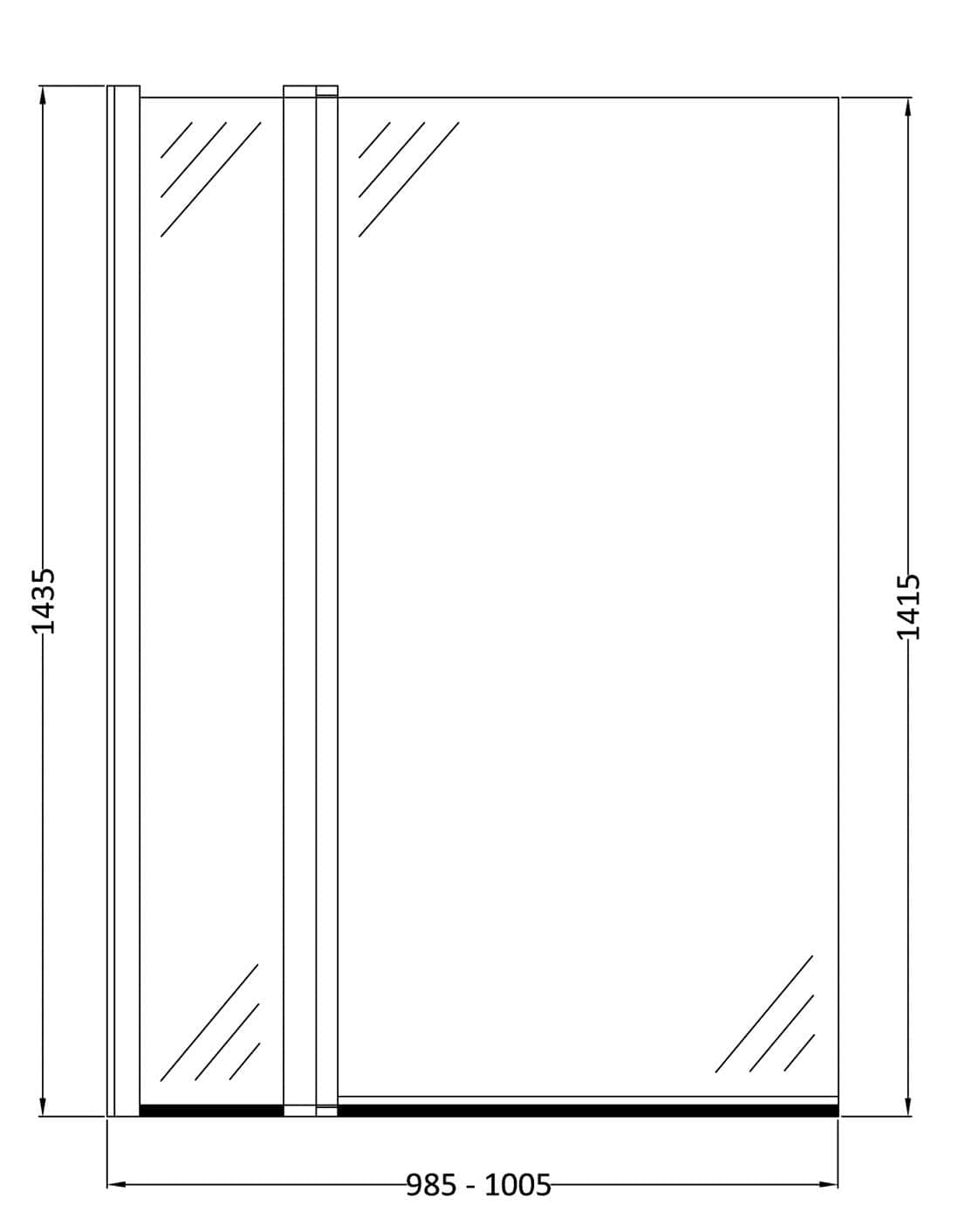 Clear glass shower door with aluminium frame, modern bathroom fixture.
