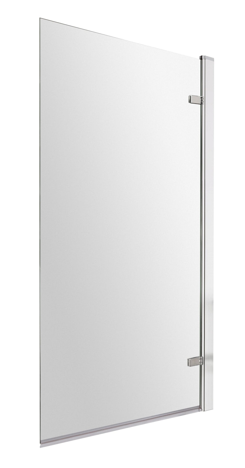 Polished aluminium shower screen door with modern hinge design, ideal for contemporary bathrooms. Durable, sleek, and easy to clean, perfect for upgrading your shower enclosure.