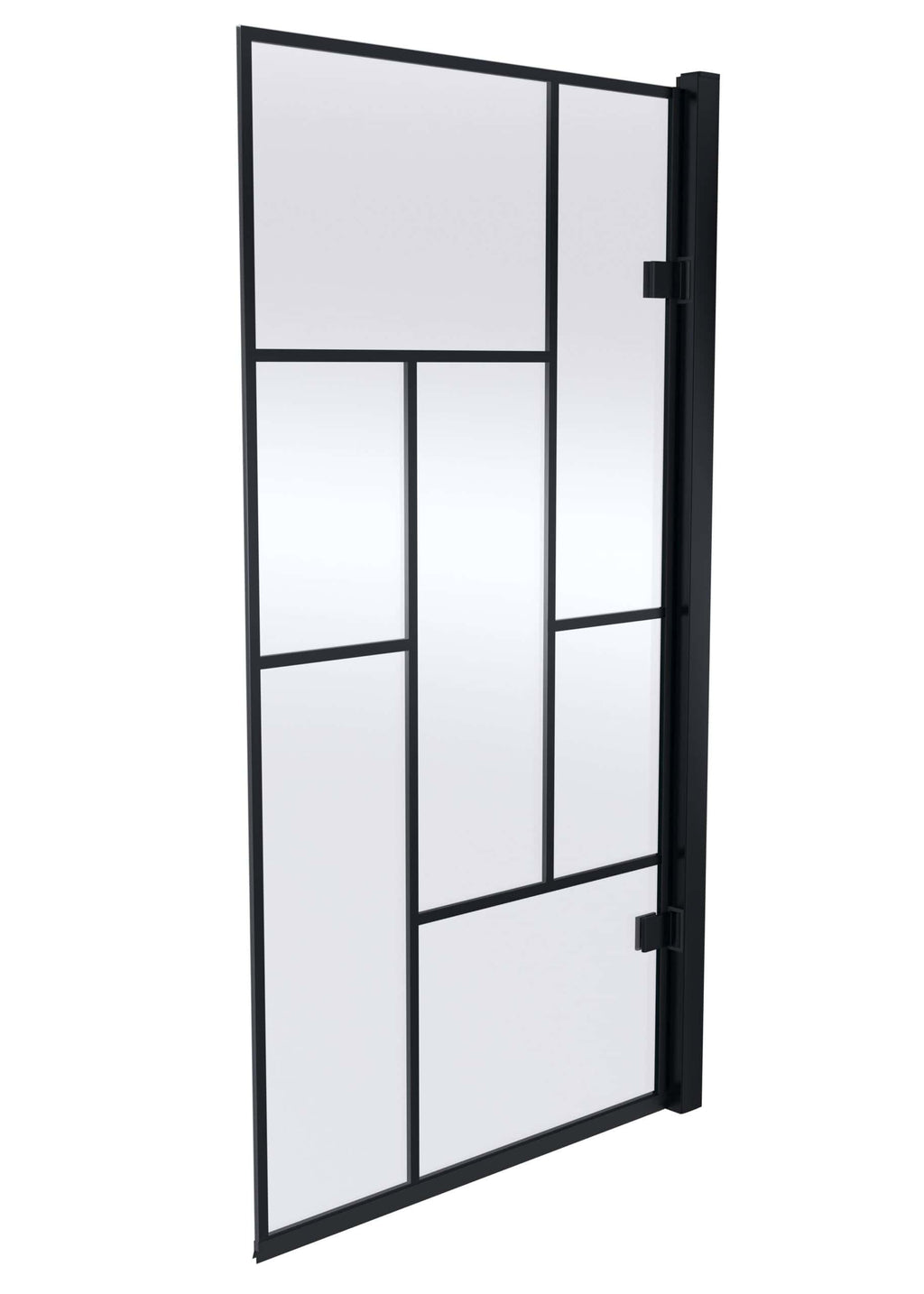 Modern black-framed shower screen with multiple frosted glass panels, ideal for contemporary bathrooms and enhancing bathroom style and functionality.