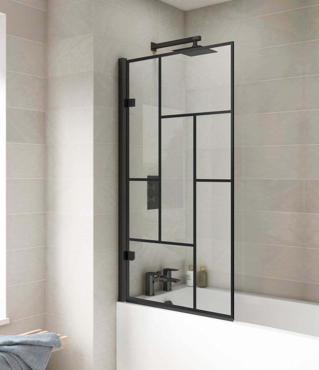 Modern black-framed glass shower screen in contemporary bathroom, specialising in stylish, functional bathroom enclosures and shower solutions.