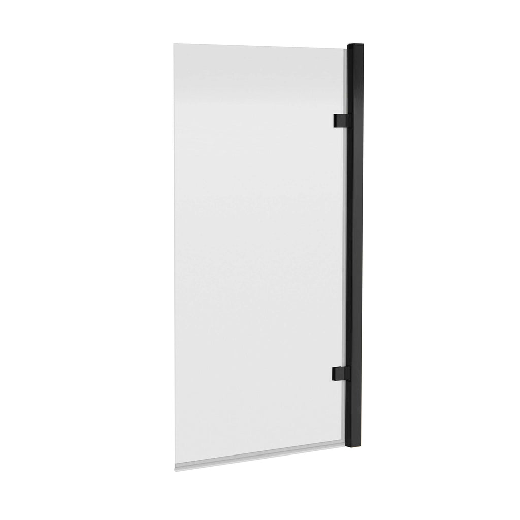 Frosted shower door with black frame for modern bathroom design in the UK. Ideal for contemporary bathrooms, providing privacy and style with durable safety glass and sleek finish.