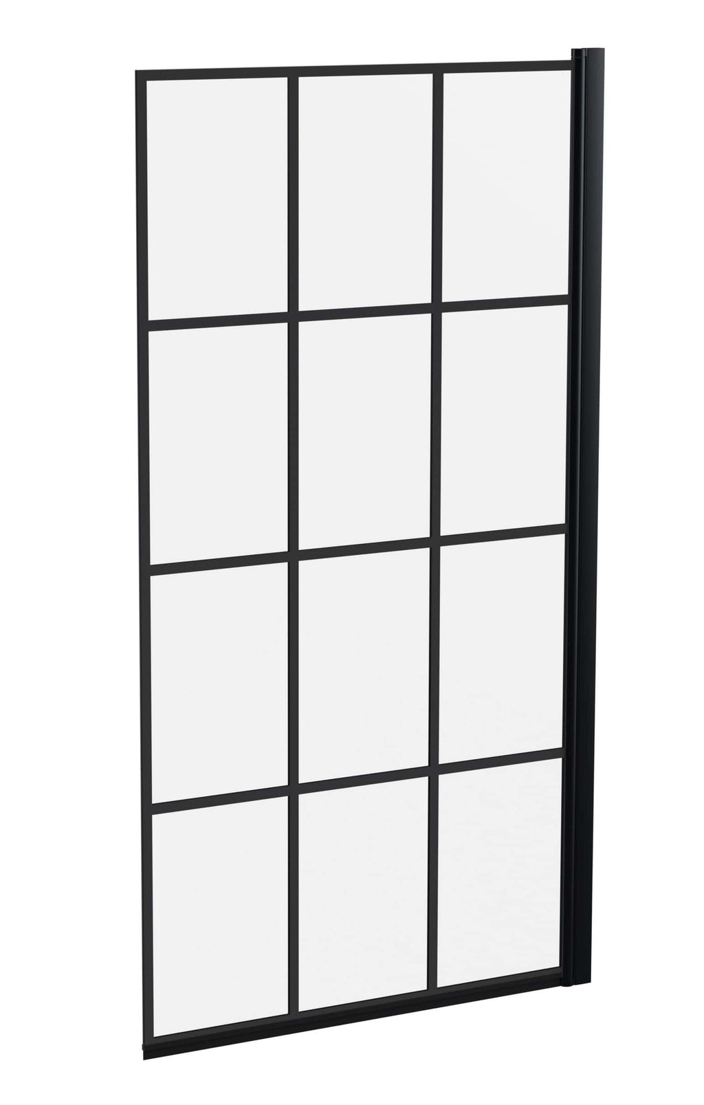 Modern black-framed bathroom shower screen with clear, easy-to-clean glass for stylish and functional bathroom renovation or renovation projects.