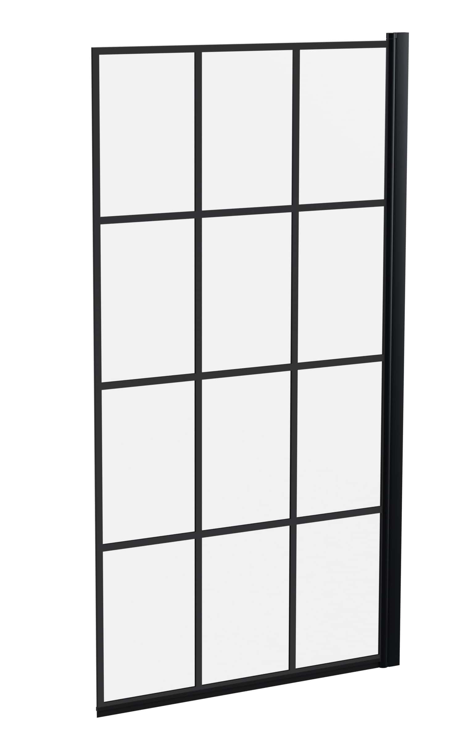 Modern black-framed bathroom shower screen with clear, easy-to-clean glass for stylish and functional bathroom renovation or renovation projects.
