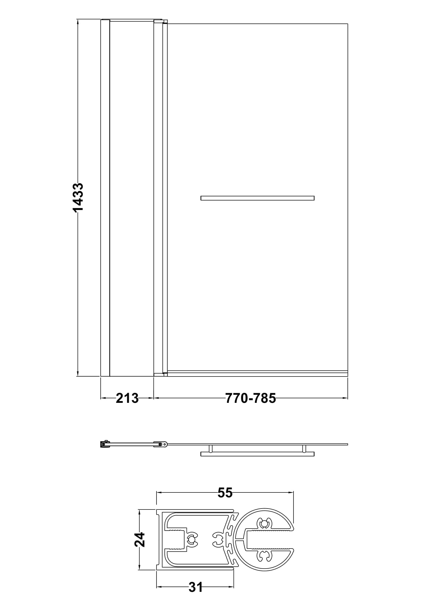 Sleek modern shower enclosure with clean lines and durable glass, ideal for contemporary bathrooms, featuring adjustable dimensions for a perfect fit.