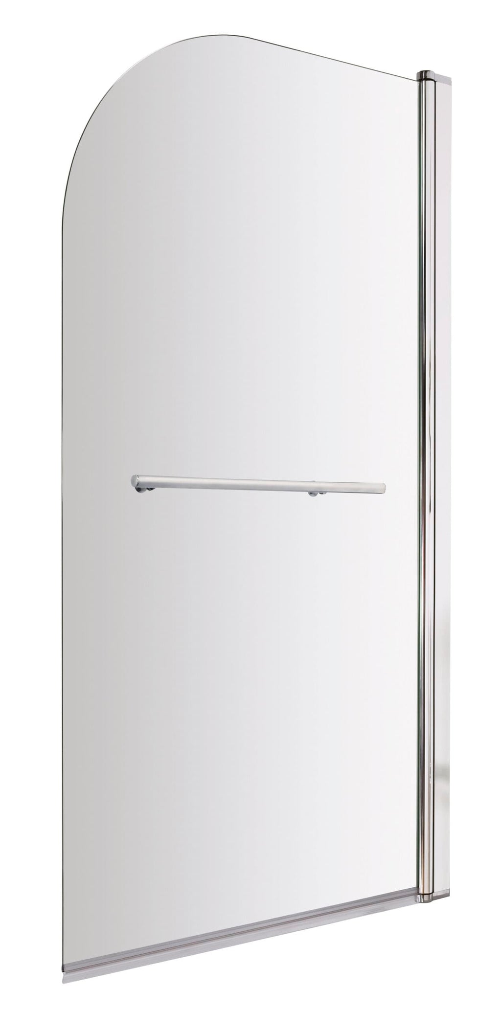 Modern white bathroom shower screen with sleek stainless steel handle for contemporary bathroom design.