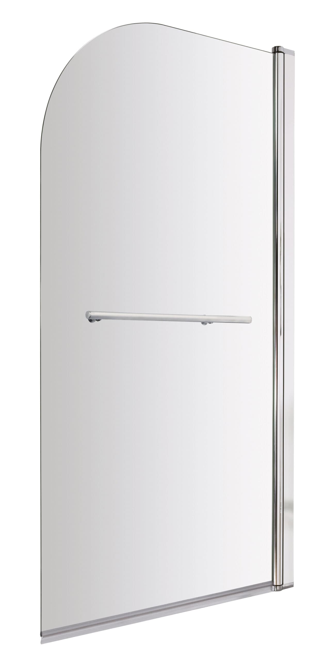 Modern white bathroom shower screen with sleek stainless steel handle for contemporary bathroom design.
