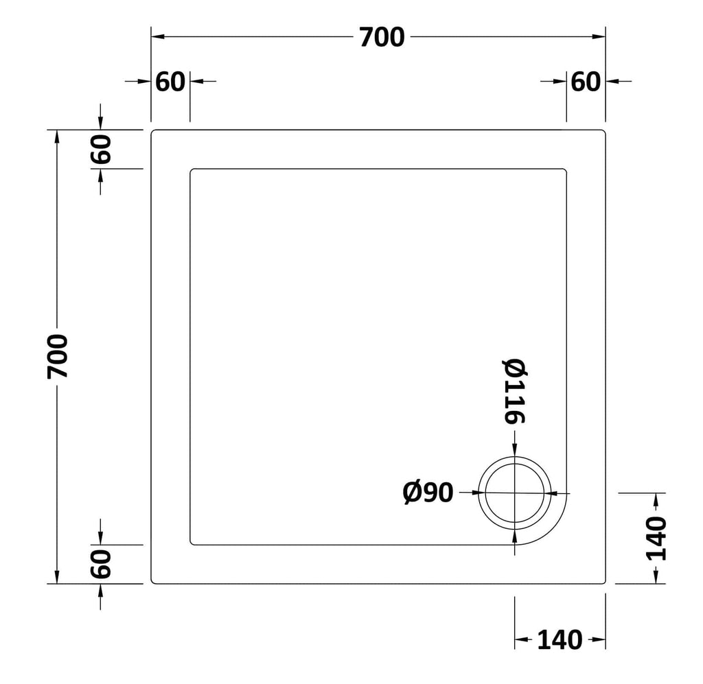 Smooth acrylic bathroom shower tray with precise measurements, ideal for modern wet room designs and bathroom renovations. Crafted for durability and style.