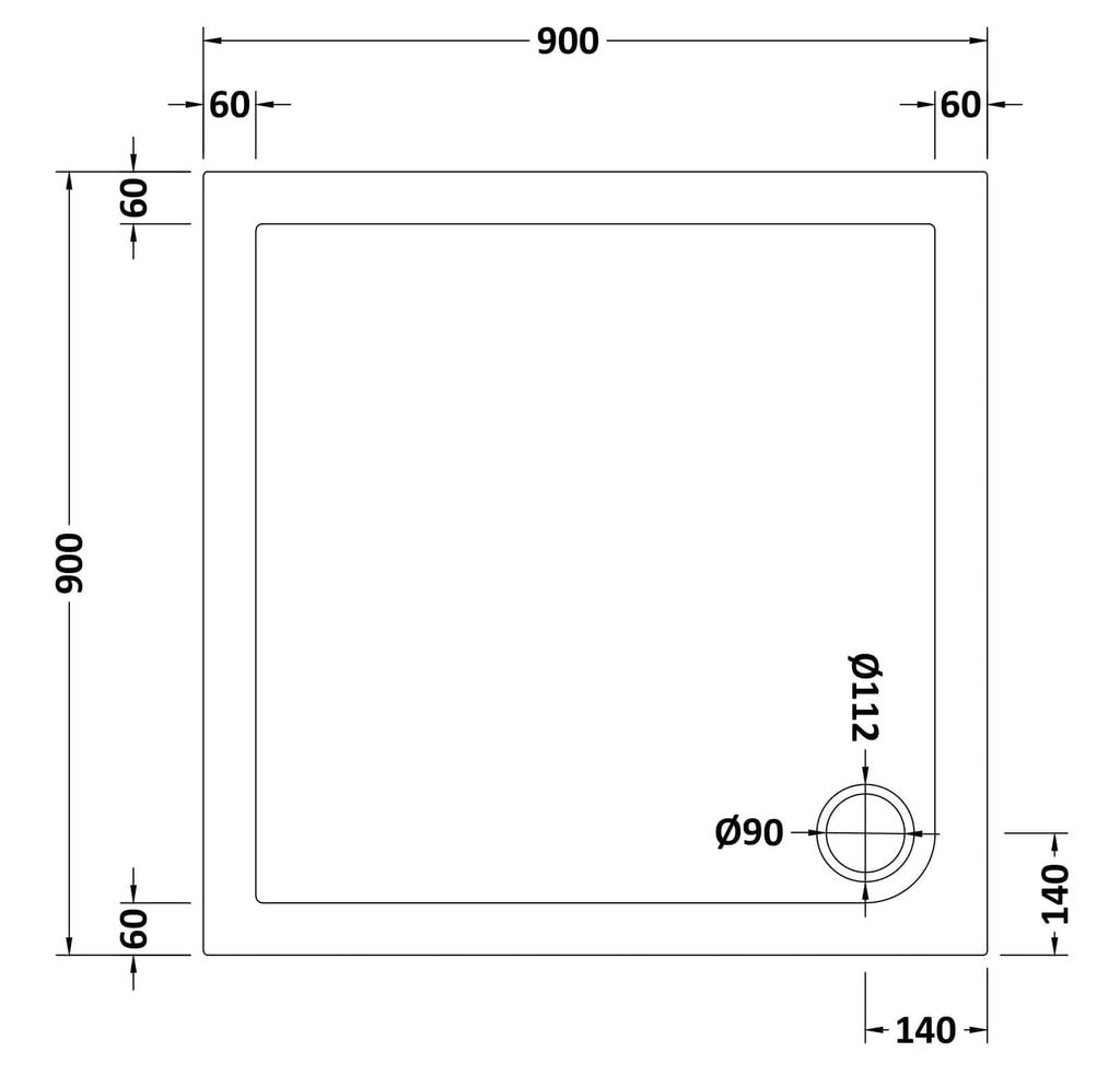 Stainless steel bathroom shower tray with precise measurements, ideal for modern bathroom installations and renovation projects.