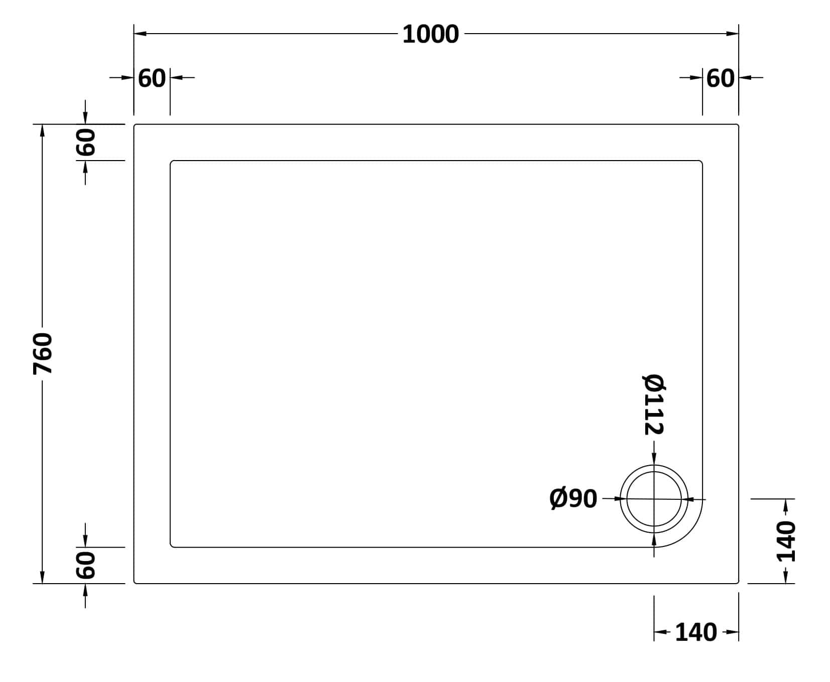 Sleek white shower tray with precise dimensions and easy drain connection, ideal for modern bathroom renovations and customised wet rooms. Designed for durability and style.