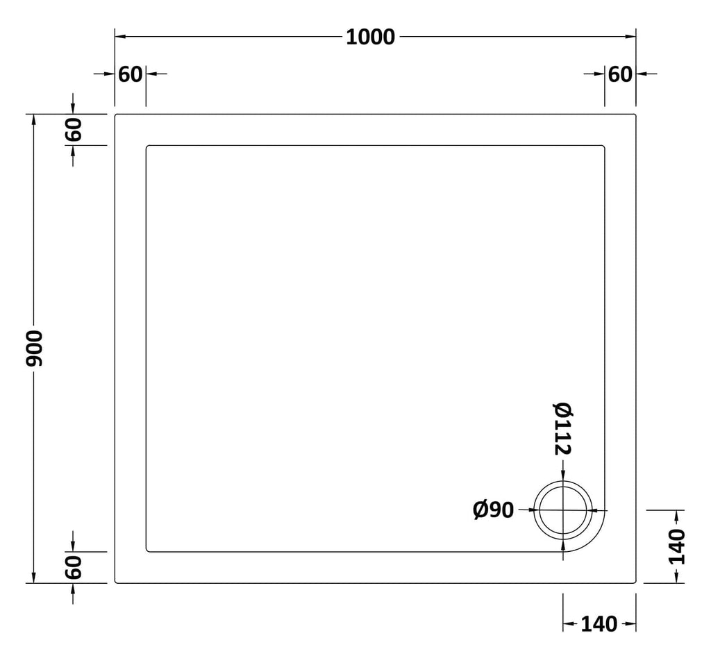 Shower tray dimensions technical drawing, size specifications for modern bathroom shower installations.