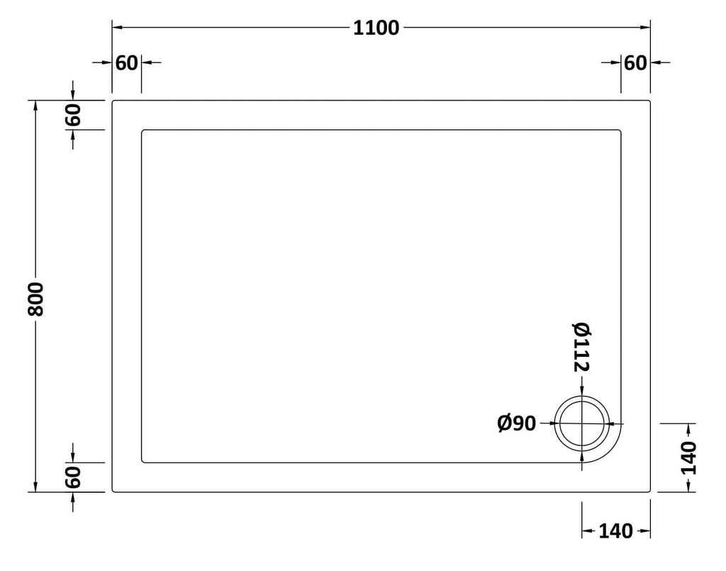 High-quality modern shower tray with precise measurements, durable acrylic surface, and integrated drain for stylish Bubly Bathrooms shower enclosures. Ideal for contemporary bathroom designs.
