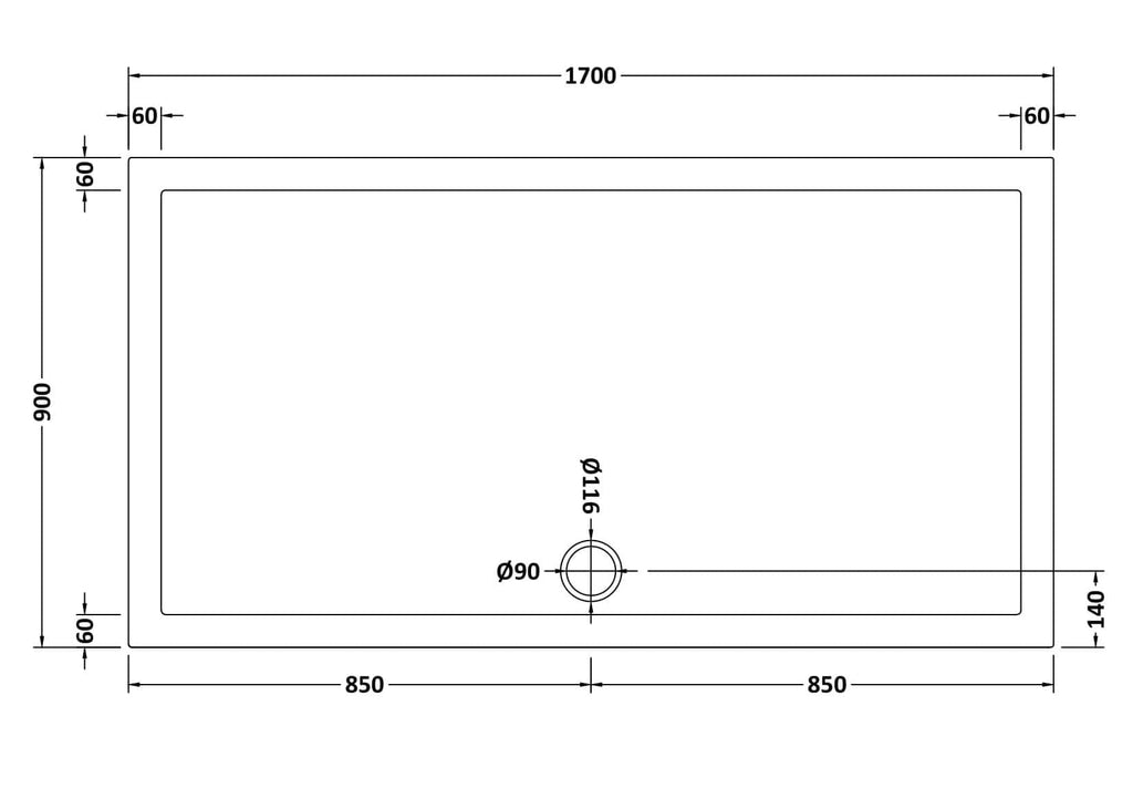 Schematic drawing of a modern rectangular bathroom sink with precise dimensions in millimetres for installation.