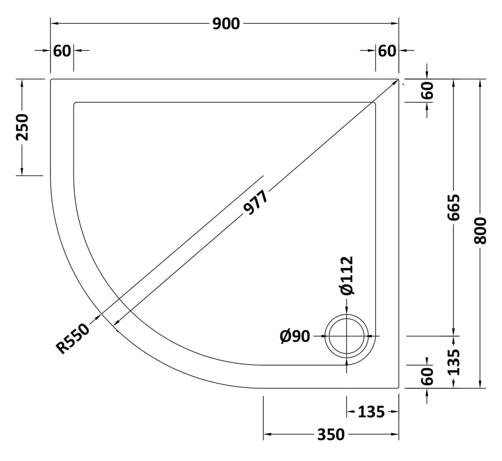 Precision technical drawing of a custom shower tray with dimensions and specifications for high-quality bathroom refurbishment.