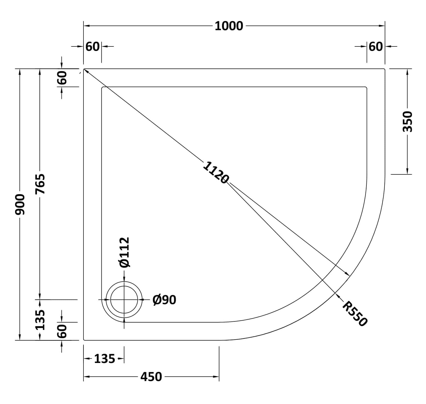High-quality corner shower tray blueprint with precise measurements, ideal for modern bathroom bathroom renovations, featuring durable materials and easy installation options.