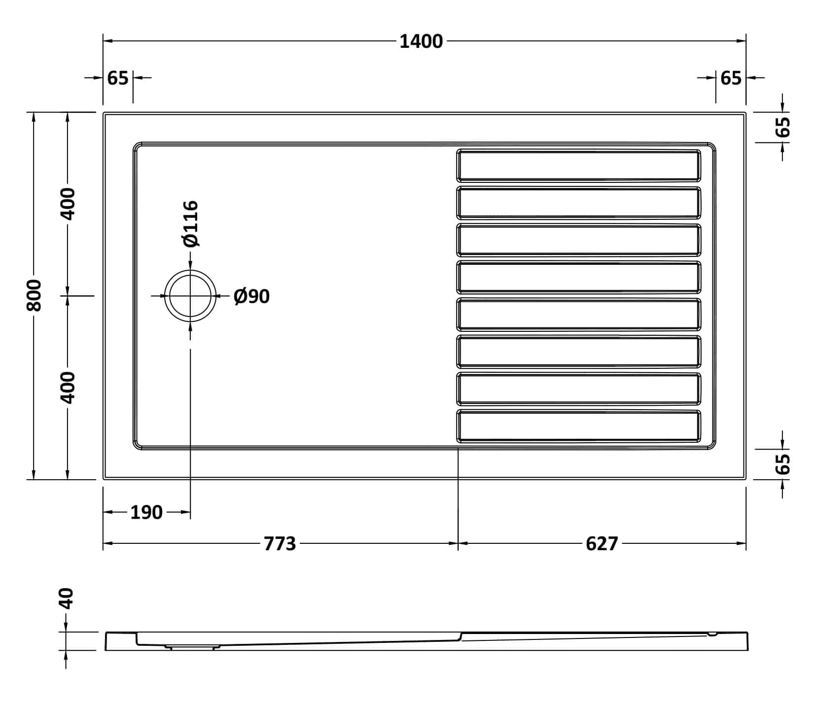 Sleek stainless steel bathroom sink with built-in drainage grooves and precise dimensions for modern bathroom design.