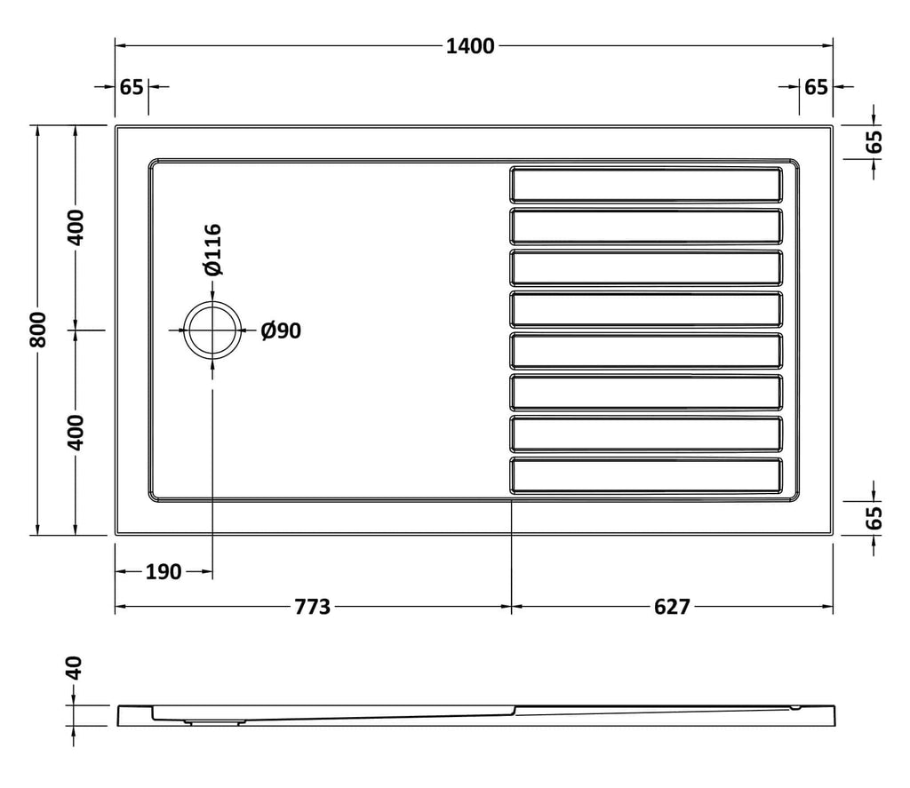 Sleek stainless steel bathroom sink with built-in drainage grooves and precise dimensions for modern bathroom design.