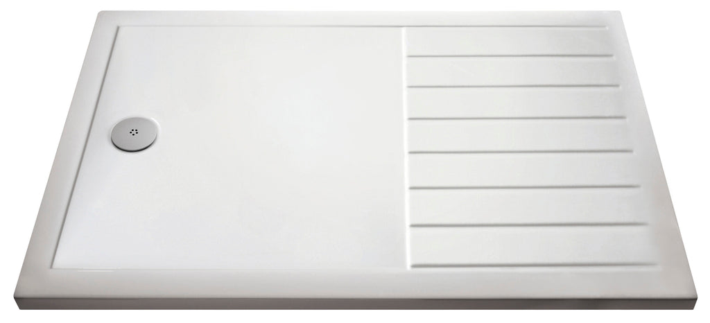 Bright white shower tray with anti-slip surface and integrated drainage for modern bathroom safety and functionality.