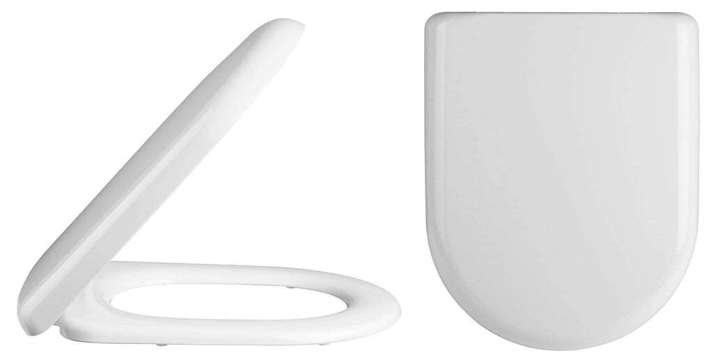 Modern white toilet seat and lid with sleek, contemporary design, ideal for bathroom upgrades and spaces prioritising hygiene and style.
