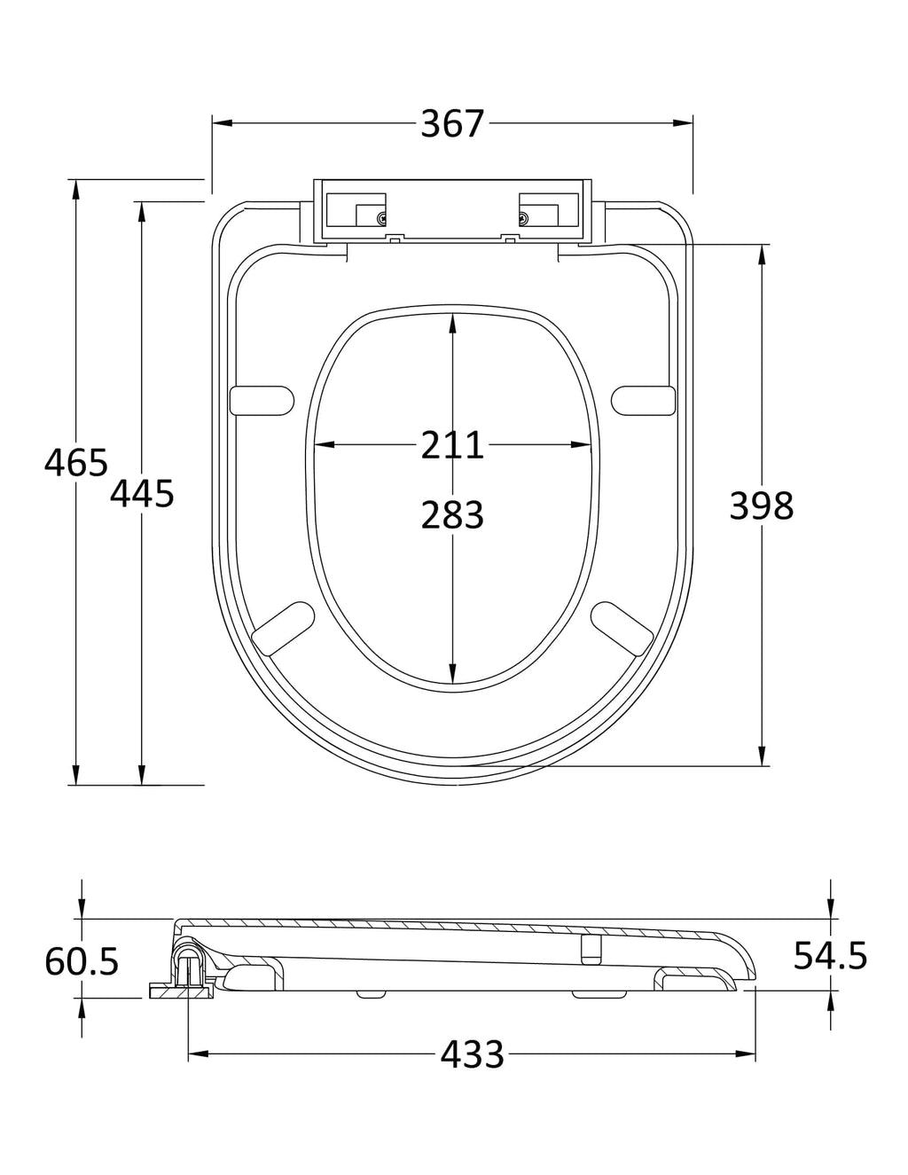 Stylish modern toilet with detailed technical blueprint, measuring 367mm by 465mm, ideal for contemporary bathroom renovation and installation, showcasing precise dimensions for fitting and functionality.