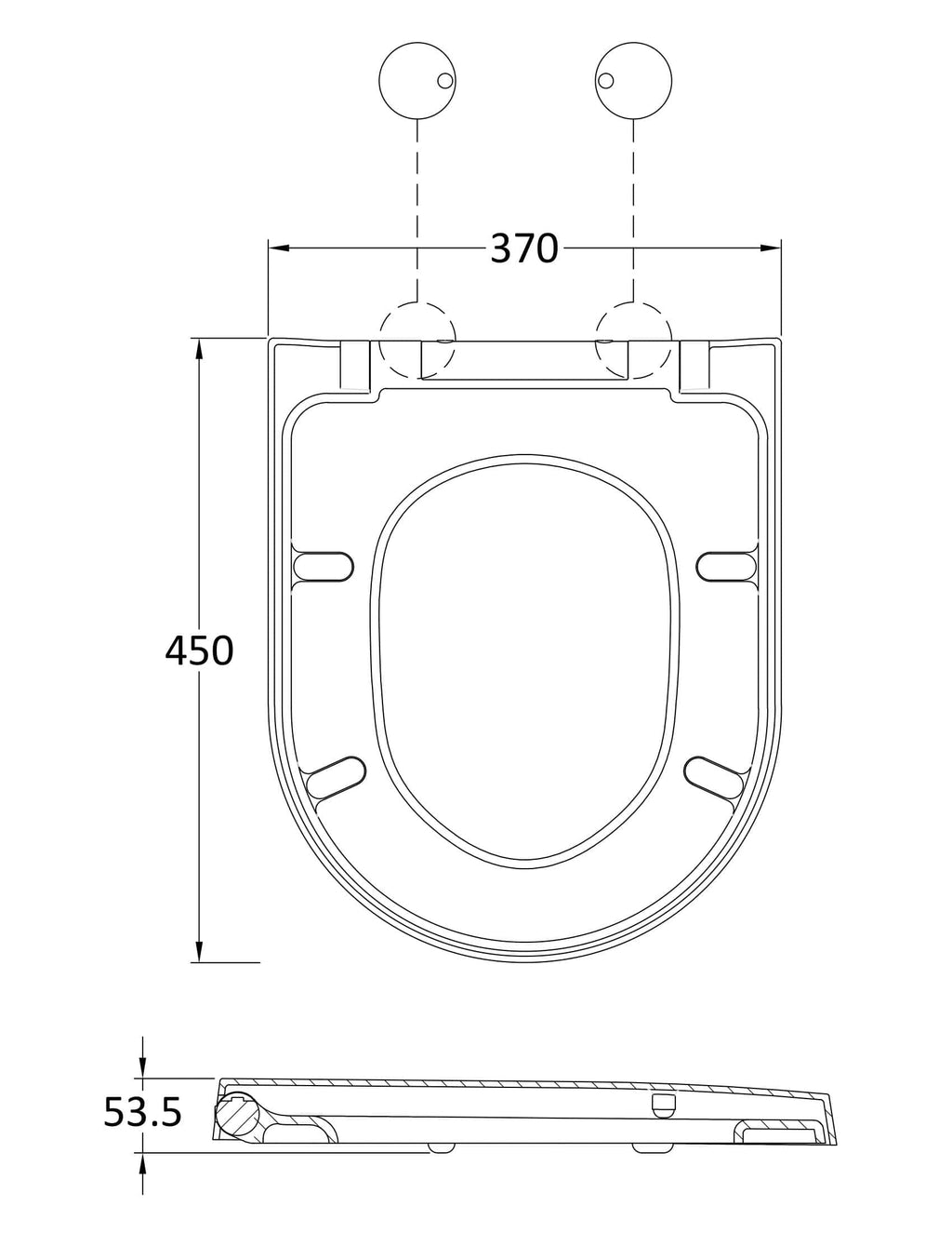 Smooth toilet seat with metal hinges, designed for modern bathroom comfort and durability, fitting standard toilet bowls with easy installation.