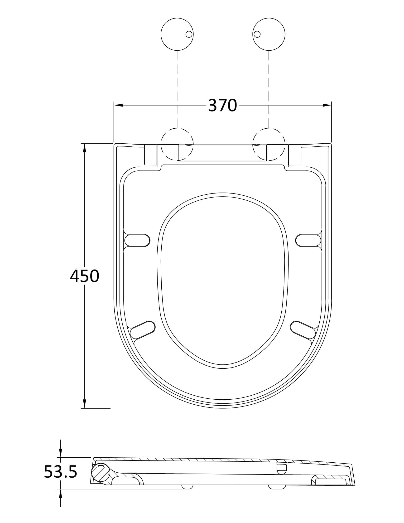 Smooth toilet seat with metal hinges, designed for modern bathroom comfort and durability, fitting standard toilet bowls with easy installation.