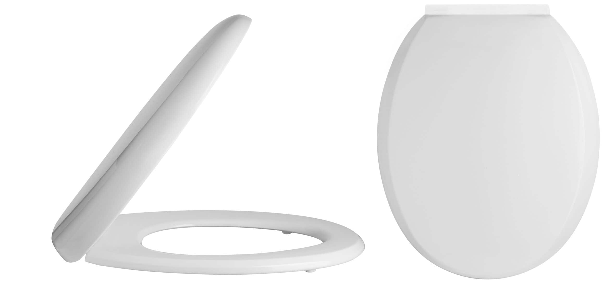Modern white toilet seat with soft-close lid, ideal for contemporary bathrooms, featuring easy-to-clean surfaces and durable design. Perfect for upgrading your bathroom essentials.