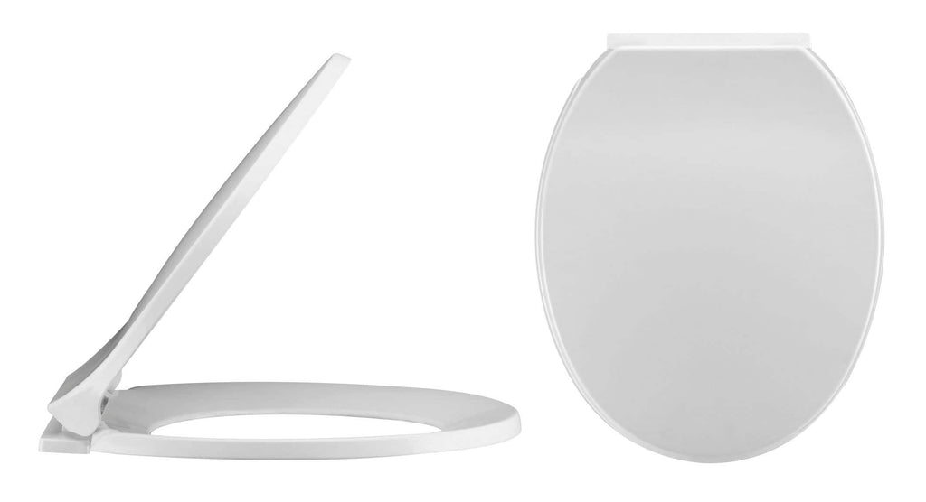 Sleek white modern toilet seat with soft-close lid, ideal for contemporary bathrooms, providing comfort and hygiene with easy installation and maintenance.