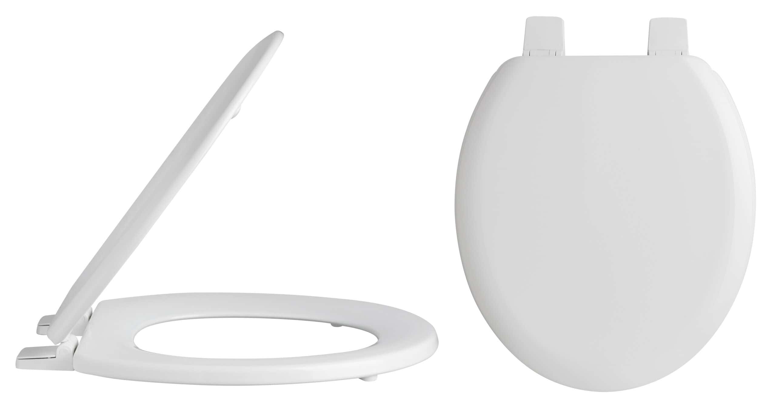 Modern white toilet with soft-close lid, ideal for bathroom upgrades and hygienic use. Sleek, space-saving design perfect for contemporary bathroom decor.
