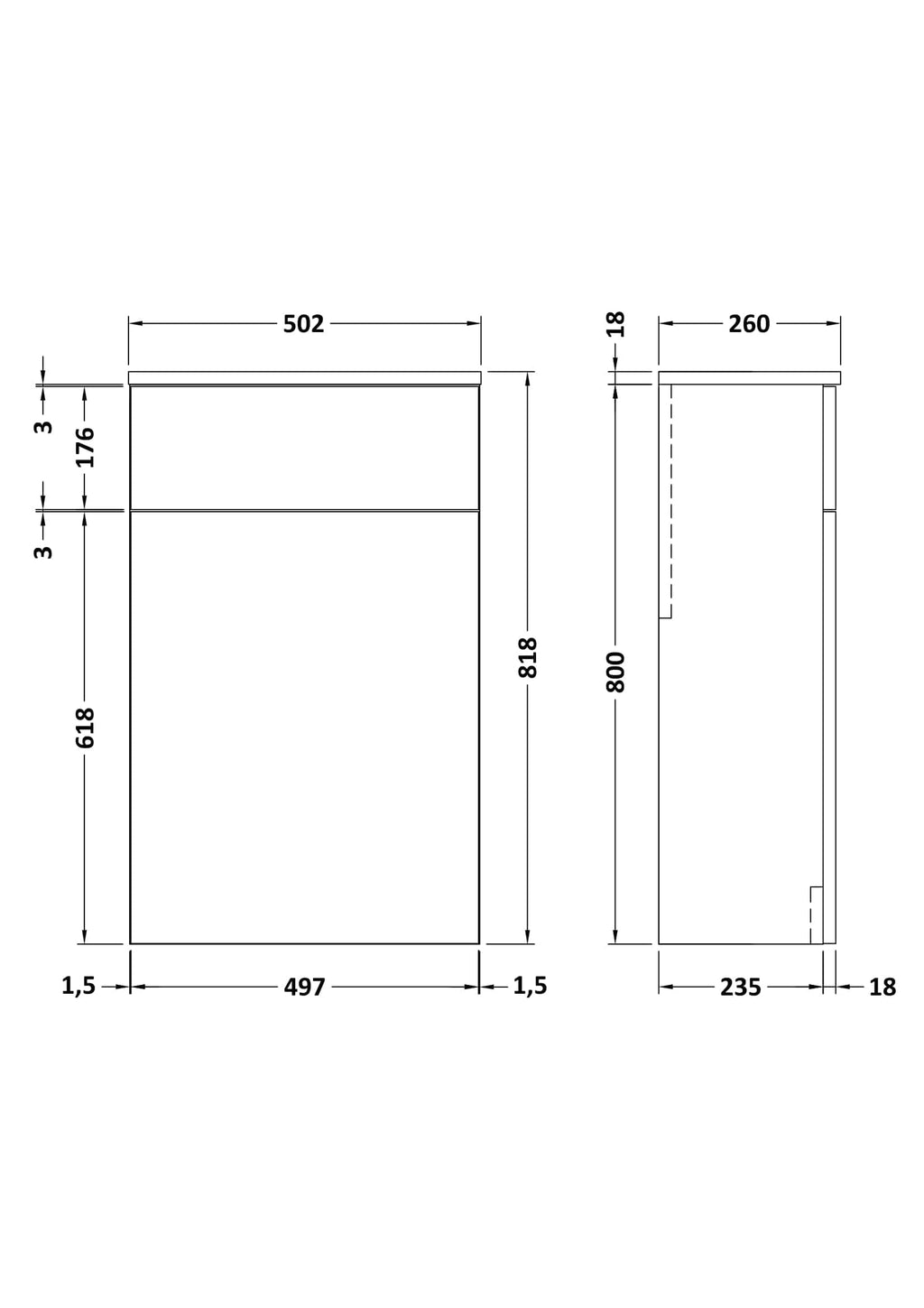 Modern bathroom vanity cabinet with precise dimensions for custom installation in luxury bathrooms.