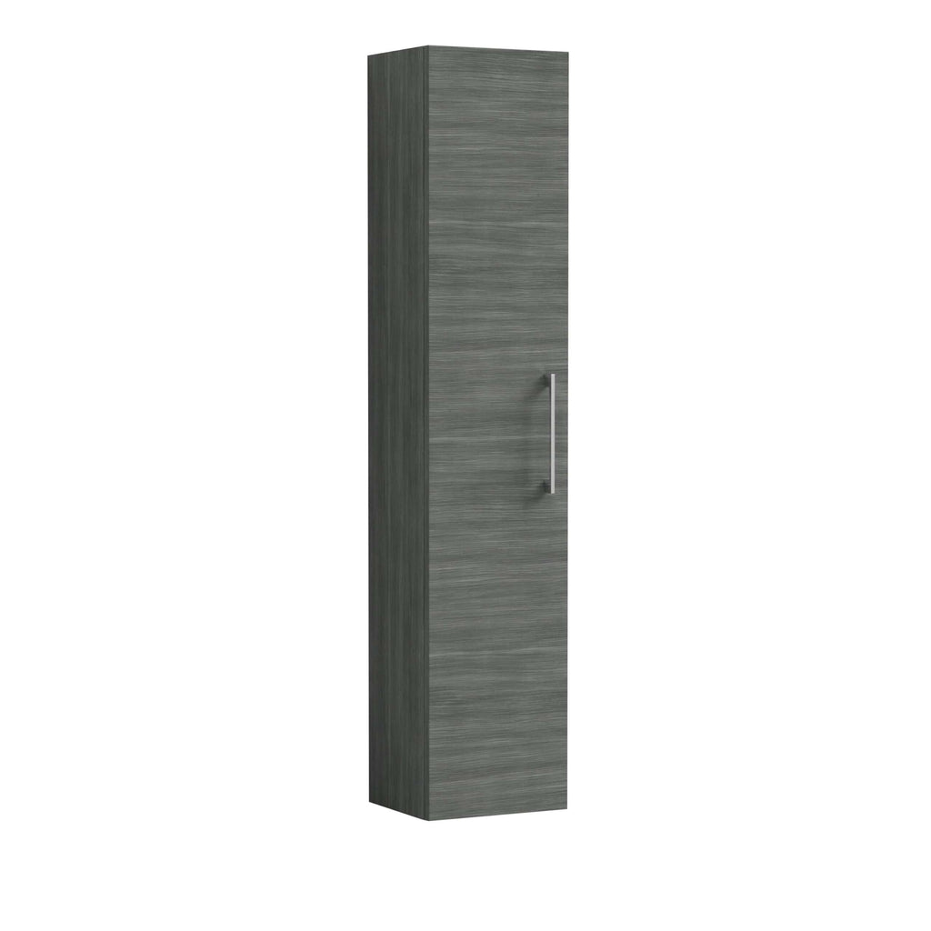 Modern grey bathroom storage cabinet with sleek finish, ideal for contemporary bathroom decor and bathroom organisation solutions.