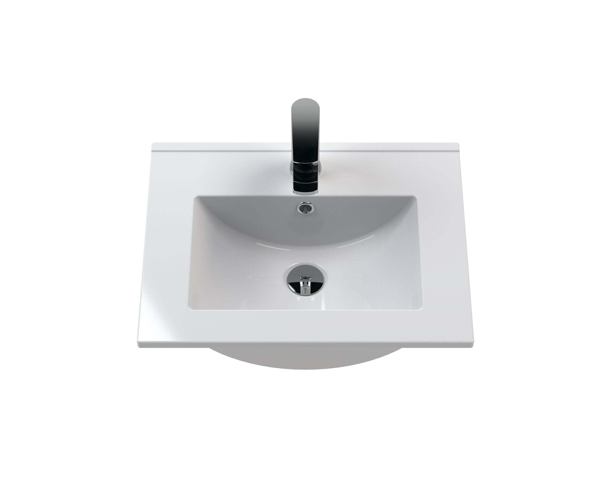 Sleek modern white bathroom vanity with integrated basin and chrome tap, ideal for contemporary bathroom design centered on durability and style.