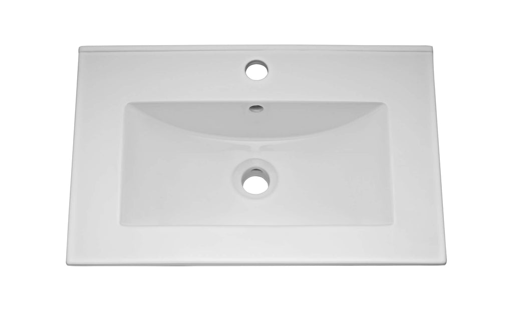 Modern white ceramic bathroom sink with seamless design, scratch-resistant surface, and easy-to-clean finish, ideal for bathroom vanity upgrades and stylish contemporary bathroom settings.