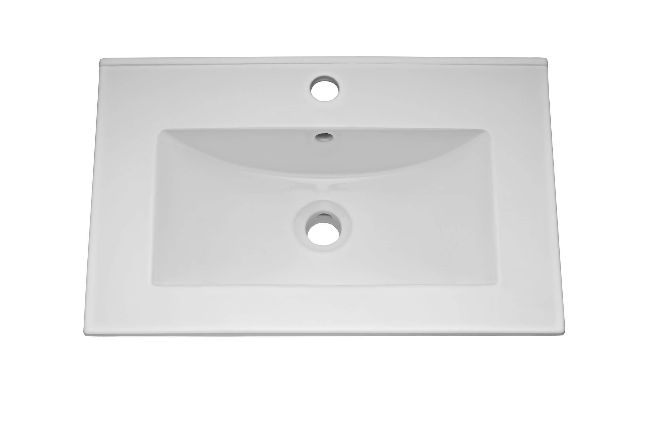 Modern white ceramic bathroom sink with seamless design, scratch-resistant surface, and easy-to-clean finish, ideal for bathroom vanity upgrades and stylish contemporary bathroom settings.
