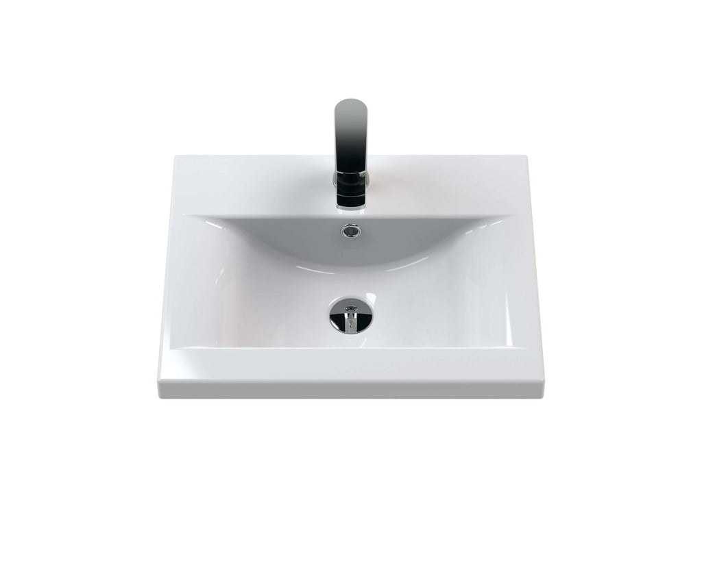 Sleek white rectangular bathroom sink with integrated tap and chrome drain, perfect for modern bathroom renovation and stylish design. Ideal for contemporary bathroom spaces.