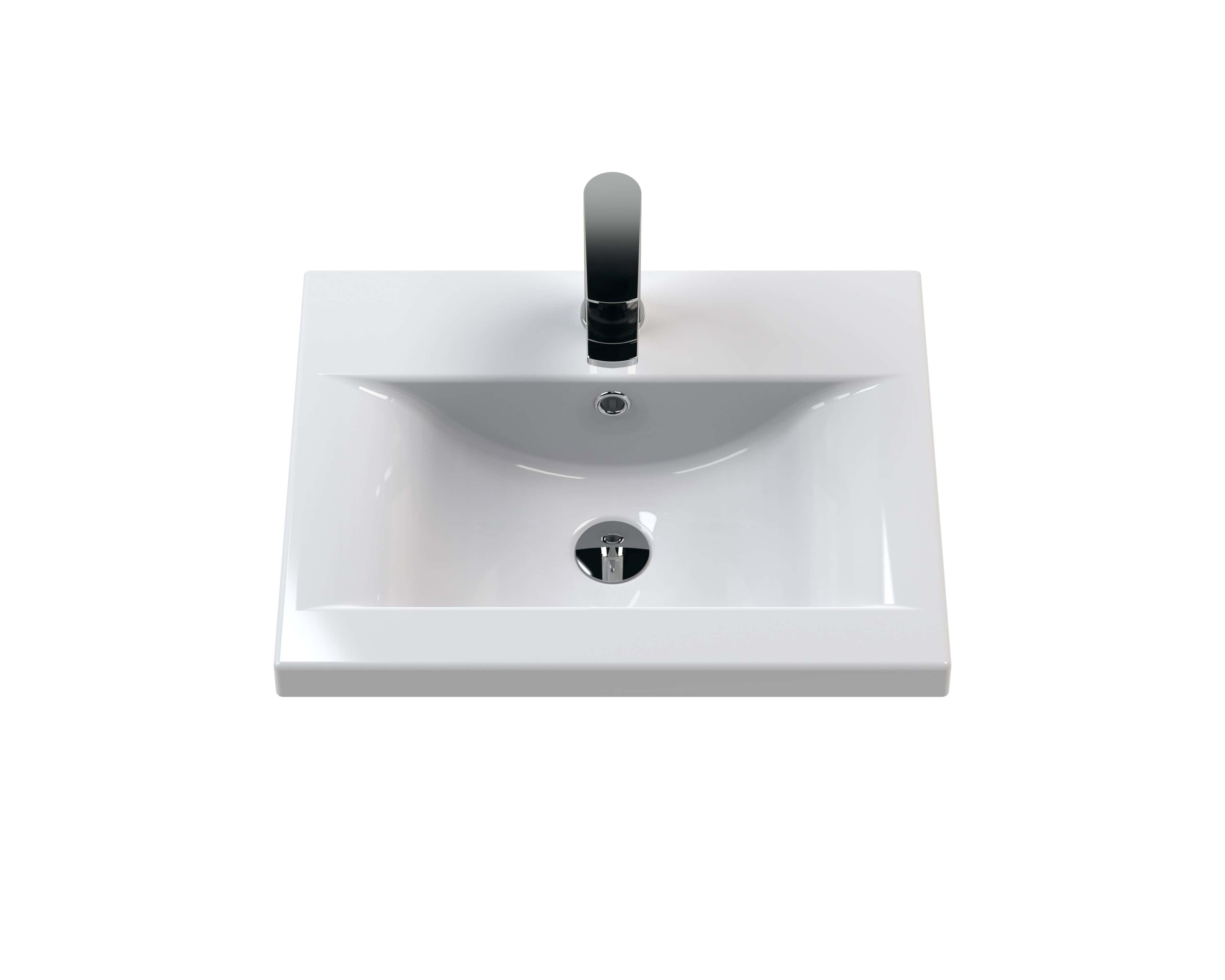 Sleek white rectangular bathroom sink with integrated tap and chrome drain, perfect for modern bathroom renovation and stylish design. Ideal for contemporary bathroom spaces.