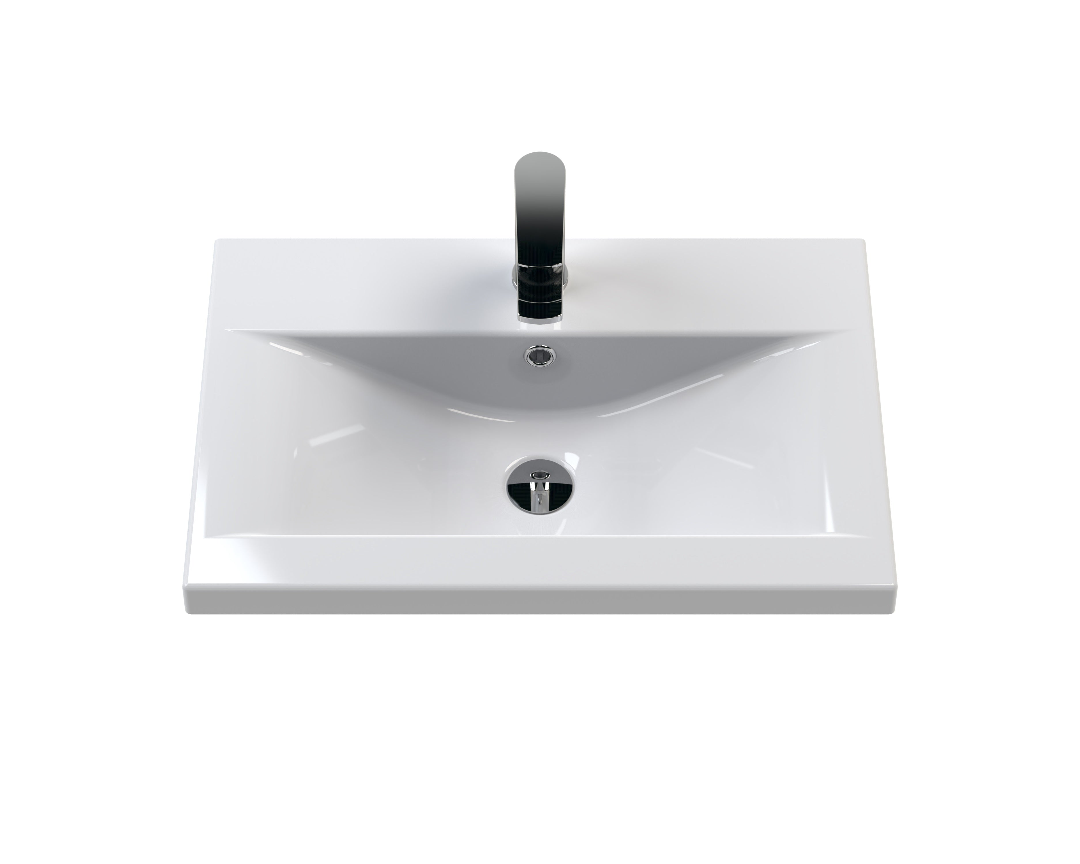 Sleek white rectangular bathroom sink with modern black tap, suitable for contemporary bathroom designs, featuring easy-to-clean surfaces for hygienic use.