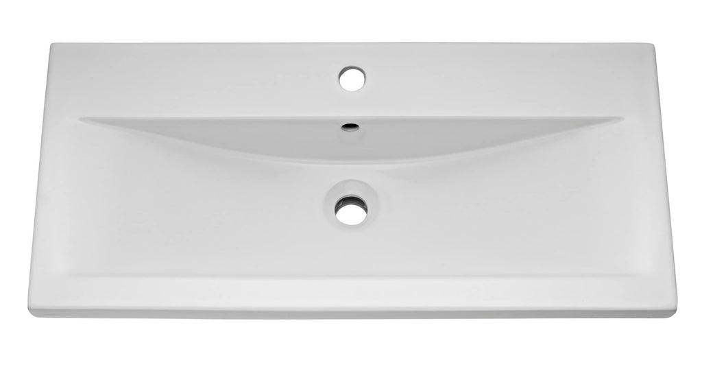 Sleek white rectangular bathroom sink with minimalist design and smooth finish, suitable for modern bathrooms and vanity units. Perfect for comfortable and stylish bathroom upgrades.