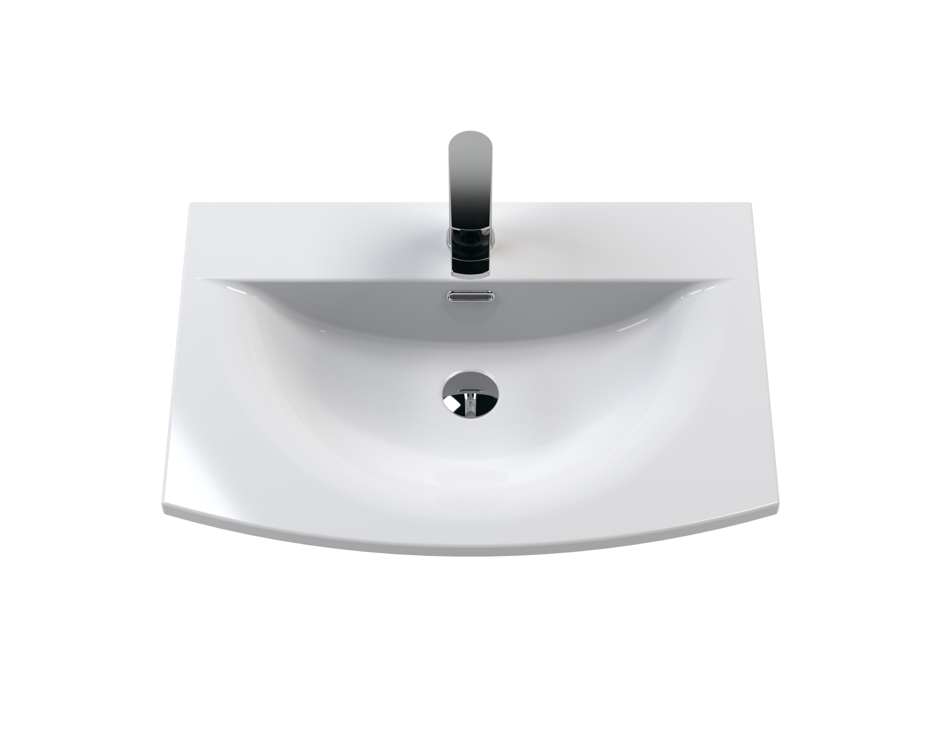 Sleek white modern bathroom sink with chrome tap and integrated drain, designed for contemporary Bubly Bathrooms projects. Perfect for stylish and functional bathroom interiors.