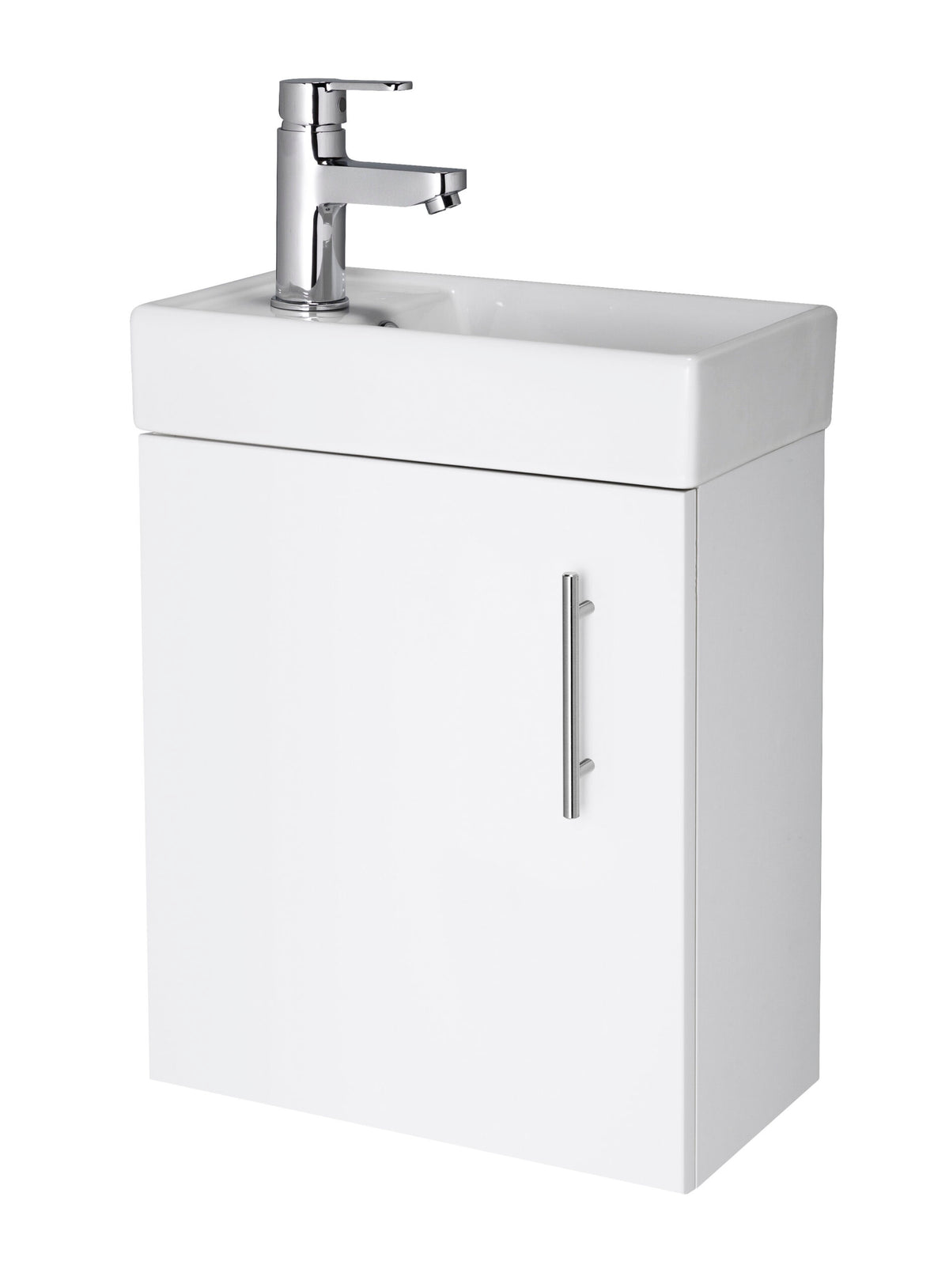 Sleek white bathroom sink cabinet with a modern chrome tap, ideal for bathroom renovation or upgrading bathroom furniture in the UK.