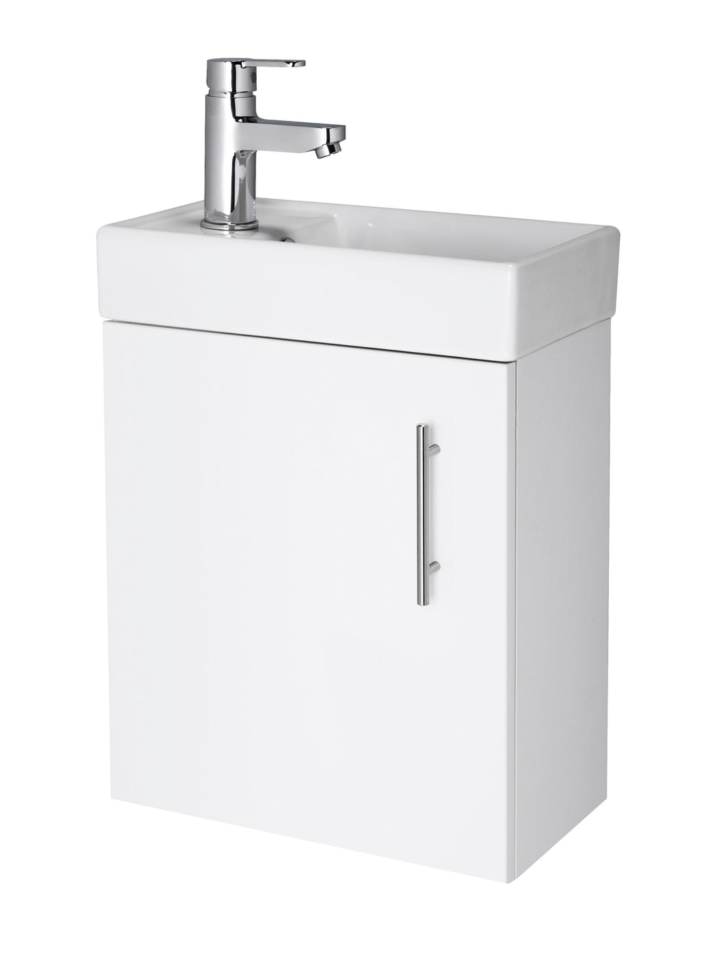 Sleek white bathroom sink cabinet with a modern chrome tap, ideal for bathroom renovation or upgrading bathroom furniture in the UK.